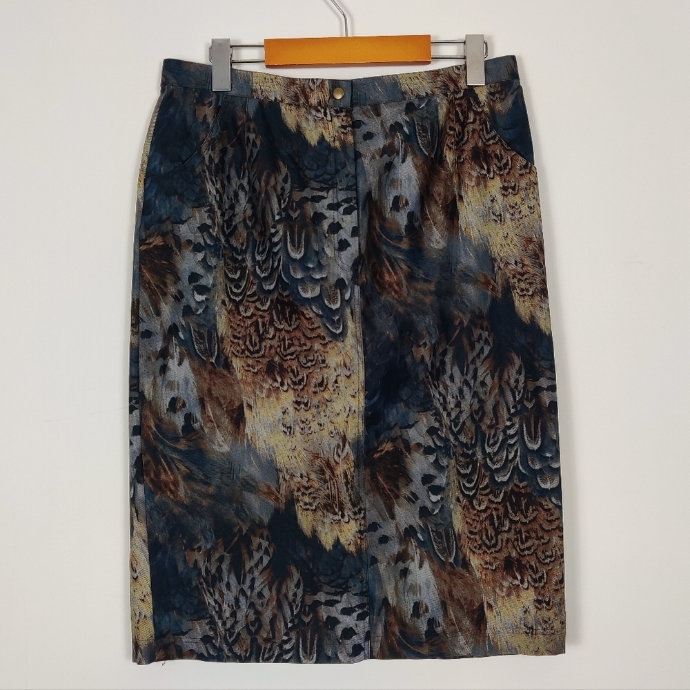 Steilmann Abstract Leopard Print Pencil Skirt - Size 12 Cotton Blend Mobwife
